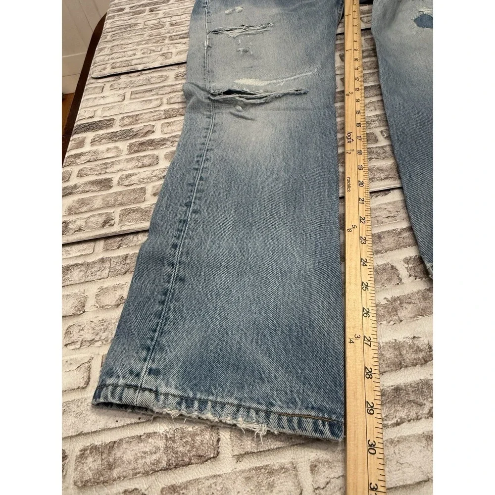 VTG Levis 501 Mens 33x30 Light Wash Jeans  Made USA Ripped Repair Distressed 90s